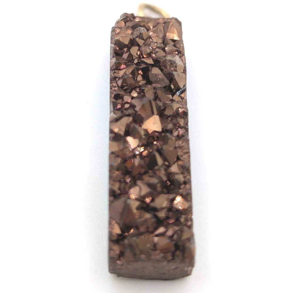 Bronze Druzy Bar Pendant Rectangular Raw Crystal Gold Tone Charm JTV